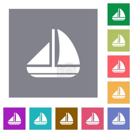 Ilustración de Barco de vela iconos planos sólidos sobre fondos cuadrados de color simple - Imagen libre de derechos