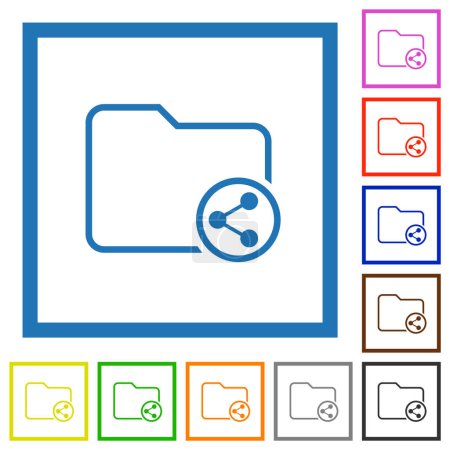 Ilustración de Directorio compartir esquema iconos de color plano en marcos cuadrados sobre fondo blanco - Imagen libre de derechos