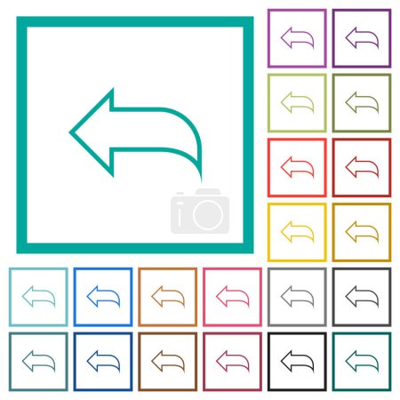 Ilustración de Responder a contorno de correo iconos de color plano con marcos de cuadrante sobre fondo blanco - Imagen libre de derechos