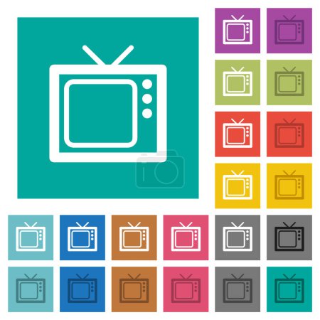 Ilustración de Vintage retro televisión iconos planos multicolores sobre fondos cuadrados llanos. Incluidas variaciones de iconos blancos y más oscuros para efectos de flotación o activos
. - Imagen libre de derechos