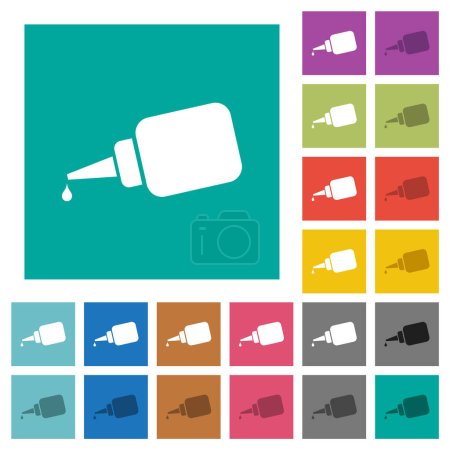 Illustration for Super glue multi colored flat icons on plain square backgrounds. Included white and darker icon variations for hover or active effects. - Royalty Free Image
