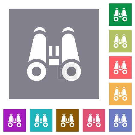 Illustration for Binoculars solid flat icons on simple color square backgrounds - Royalty Free Image