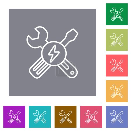 Illustration for Electric maintenance outline flat icons on simple color square backgrounds - Royalty Free Image