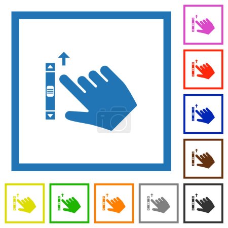 Illustration for Right handed scroll up gesture flat color icons in square frames on white background - Royalty Free Image