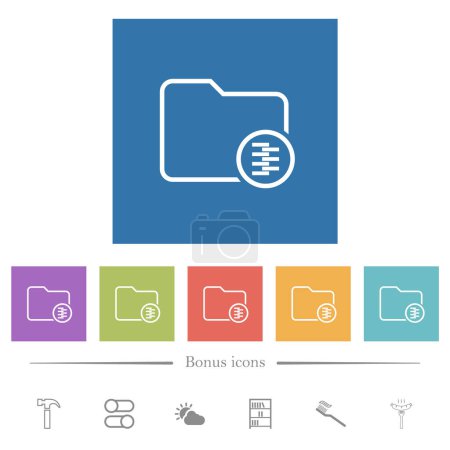 Illustration for Compressed folder outline flat white icons in square backgrounds. 6 bonus icons included. - Royalty Free Image