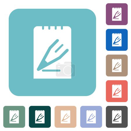 Téléchargez les illustrations : Modifier la note icônes plates blanches solides sur fond carré arrondi couleur - en licence libre de droit
