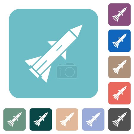 Ballistic missile white flat icons on color rounded square backgrounds