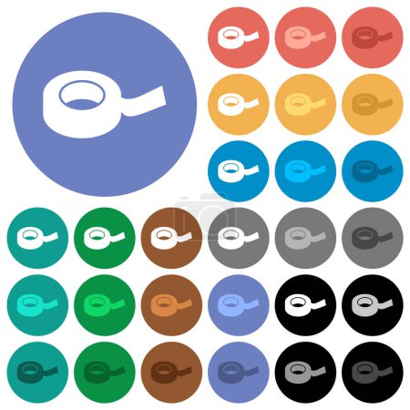 Insulating tape multi colored flat icons on round backgrounds. Included white, light and dark icon variations for hover and active status effects, and bonus shades.