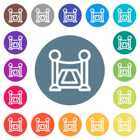 Illustration for Red carpet outline flat white icons on round color backgrounds. 17 background color variations are included. - Royalty Free Image