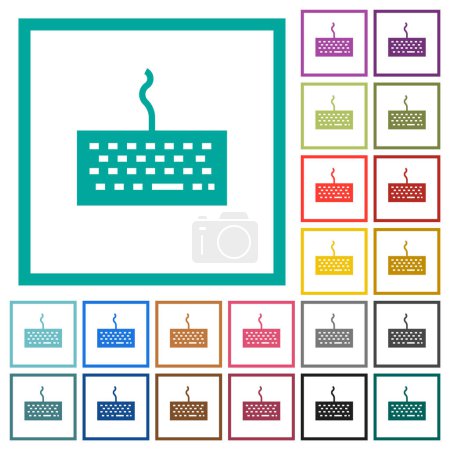 Illustration pour Clavier d'ordinateur icônes plates couleur avec cadres quadrants sur fond blanc - image libre de droit