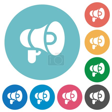 Illustration for Megaphone solid flat white icons on round color backgrounds - Royalty Free Image