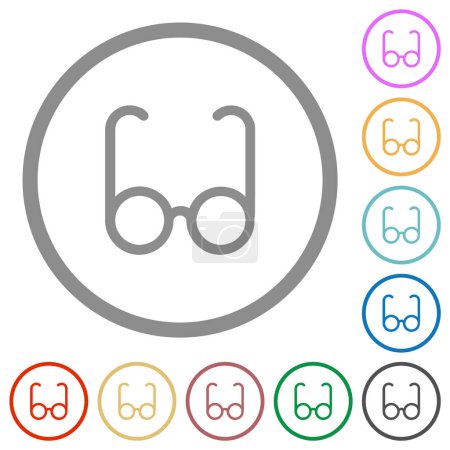 Vintage glasses outline flat color icons in round outlines on white background