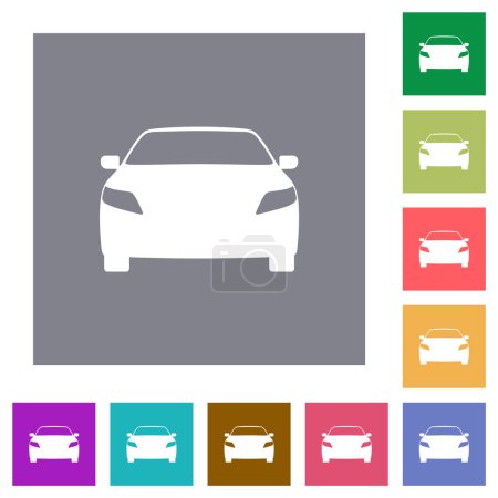 Téléchargez les illustrations : Icônes de voiture de sport vue de face plat sur fond carré de couleur simple - en licence libre de droit