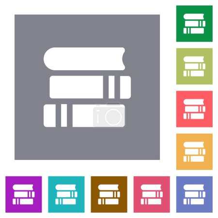 Illustration for Stack of books solid flat icons on simple color square backgrounds - Royalty Free Image