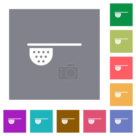 Illustration for Tea stainer flat icons on simple color square backgrounds - Royalty Free Image