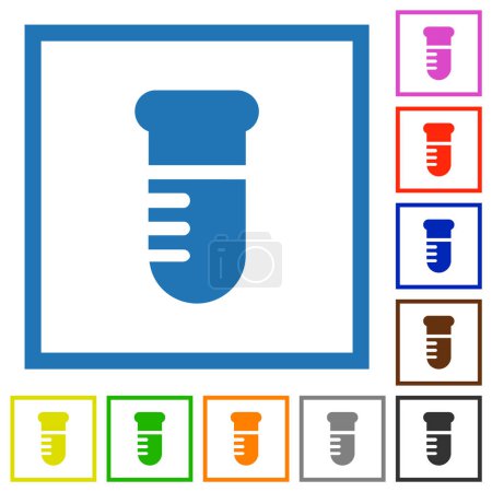 Illustration for Test tube solid flat color icons in square frames on white background - Royalty Free Image