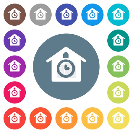 Illustration for Cuckoo clock solid flat white icons on round color backgrounds. 17 background color variations are included. - Royalty Free Image