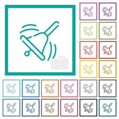 Téléchargez les illustrations : Sonnerie handbell contour des icônes de couleur plate avec cadres quadrant sur fond blanc - en licence libre de droit