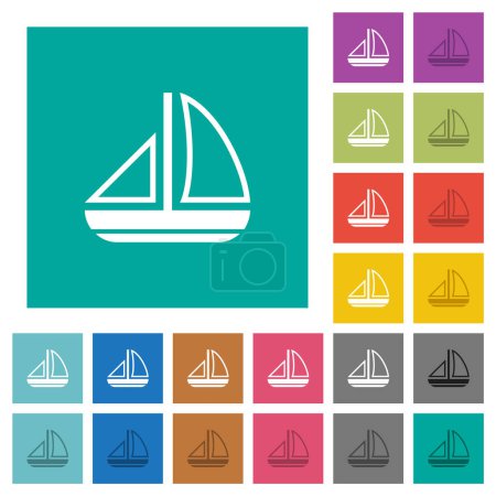 Illustration for Sailing boat outline multi colored flat icons on plain square backgrounds. Included white and darker icon variations for hover or active effects. - Royalty Free Image