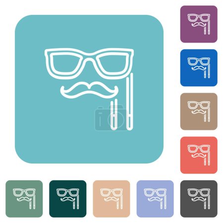 Man masquerade mask with stick outline white flat icons on color rounded square backgrounds