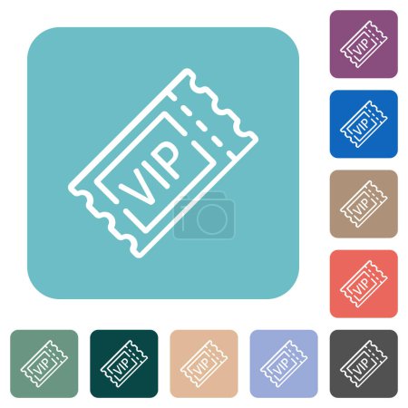 Billet VIP contour blanc icônes plates sur fond carré arrondi couleur