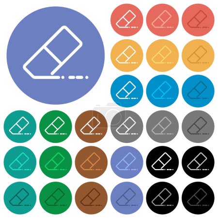 school rubber outline multi colored flat icons on round backgrounds. Included white, light and dark icon variations for hover and active status effects, and bonus shades.
