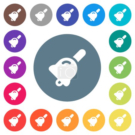 Handbell solid flat white icons on round color backgrounds. 17 background color variations are included.