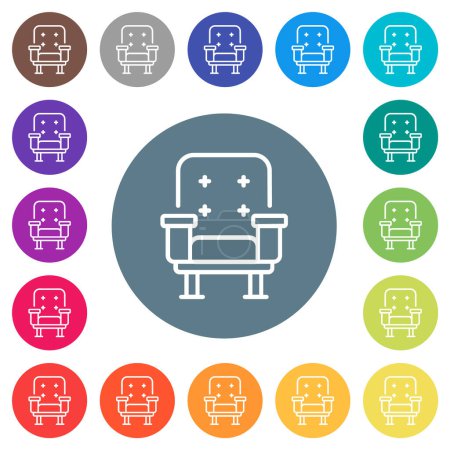 Illustration for Retro armchair front view outline flat white icons on round color backgrounds. 17 background color variations are included. - Royalty Free Image