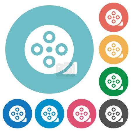 Film reel solid flat white icons on round color backgrounds