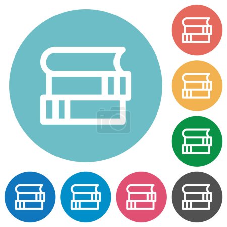 Illustration for Stack of books outline flat white icons on round color backgrounds - Royalty Free Image
