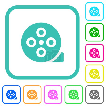 Illustration for Film reel solid vivid colored flat icons in curved borders on white background - Royalty Free Image