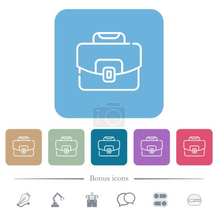 Briefcase outline white flat icons on color rounded square backgrounds. 6 bonus icons included