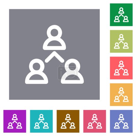 Networking business group outline flat icons on simple color square backgrounds