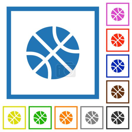 Basketball einfarbig flache Symbole in quadratischen Rahmen auf weißem Hintergrund