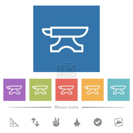 Anvil outline flat white icons in square backgrounds. 6 bonus icons included.
