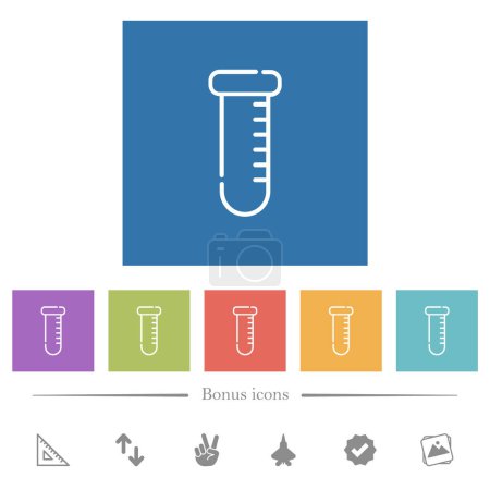 Illustration for Test tube outline flat white icons in square backgrounds. 6 bonus icons included. - Royalty Free Image