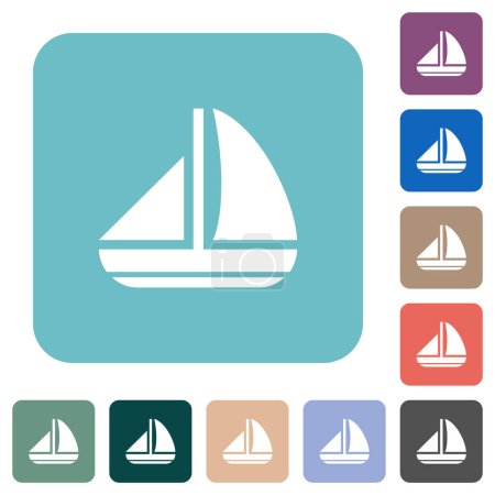 Segelboot feste weiße flache Symbole auf farblich abgerundeten quadratischen Hintergründen