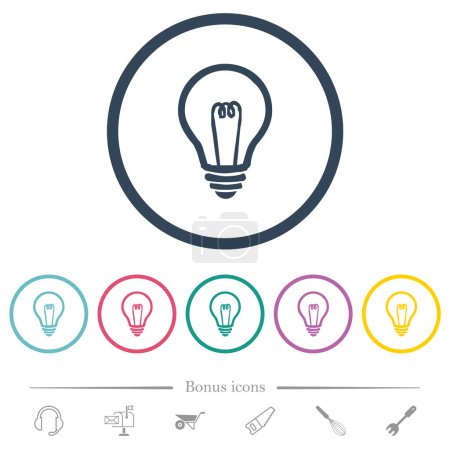 Illustration for Light bulb outline flat color icons in round outlines. 6 bonus icons included. - Royalty Free Image