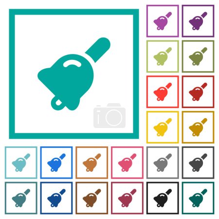 Téléchargez les illustrations : Handbell solide icônes de couleur plate avec cadres quadrant sur fond blanc - en licence libre de droit