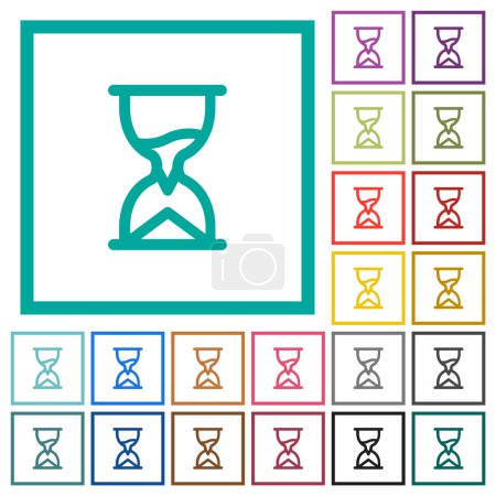 Sand glass outline flat color icons with quadrant frames on white background Poster 704058436
