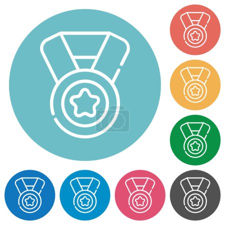 Ilustración de Medalla con la estrella y el contorno de la cinta iconos blancos planos sobre fondos de color redondo - Imagen libre de derechos
