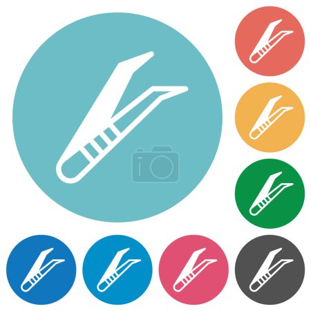 Illustration for Medical tweezers flat white icons on round color backgrounds - Royalty Free Image