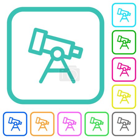 Telescope outline vivid colored flat icons in curved borders on white background