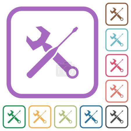 Wrench and screwdriver simple icons in color rounded square frames on white background