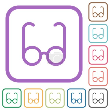 Vintage glasses outline simple icons in color rounded square frames on white background