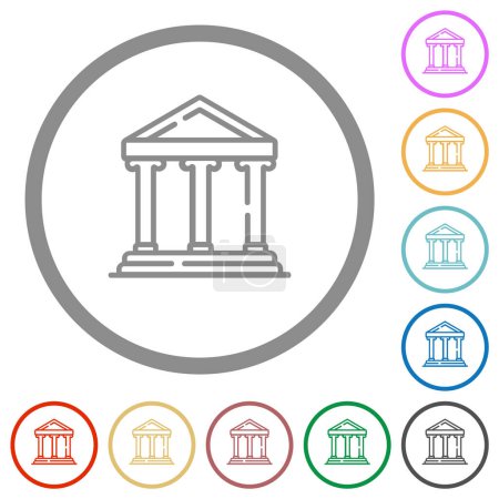 Library building outline flat color icons in round outlines on white background