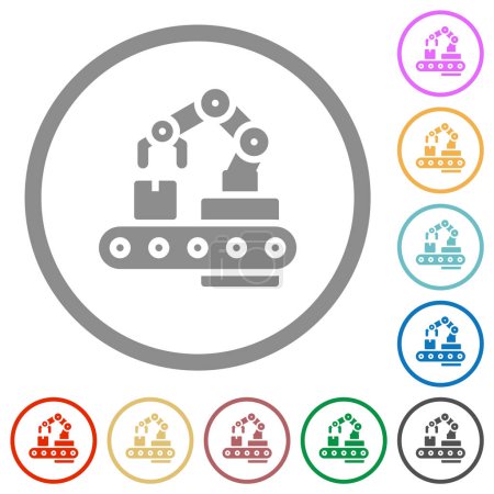 Robotic arm flat color icons in round outlines on white background