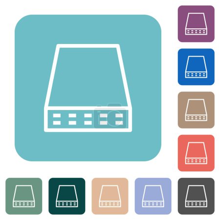 Computer data storage outline white flat icons on color rounded square backgrounds
