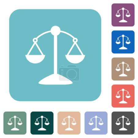 Ilustración de Escalas de justicia iconos planos blancos sobre fondos cuadrados redondeados de color - Imagen libre de derechos