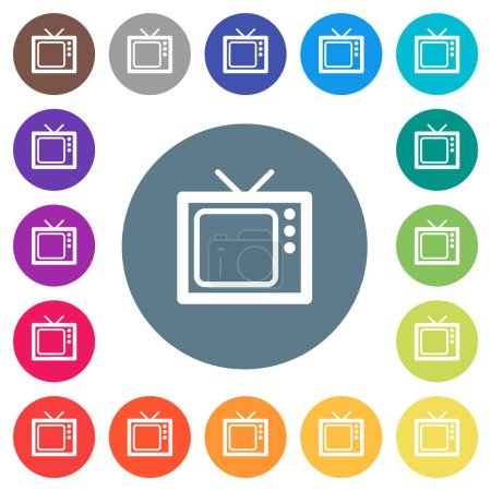 Ilustración de Vintage retro televisión plana iconos blancos sobre fondos de color redondo. 17 variaciones de color de fondo se incluyen
. - Imagen libre de derechos
